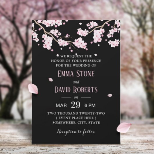 Elegant roze Floral Cherry Blossom Wedding Kaart