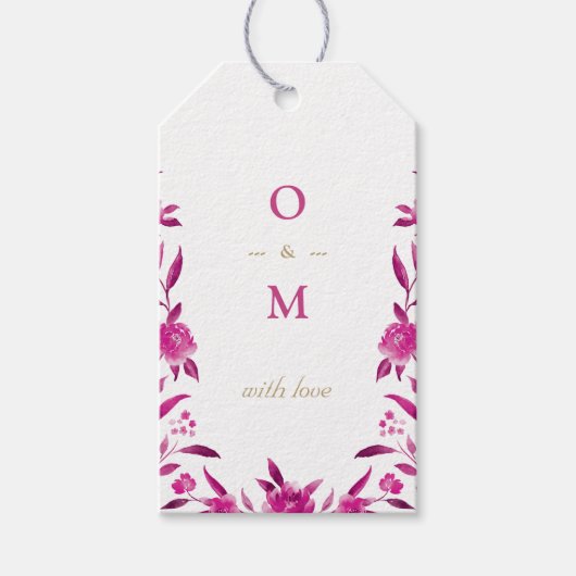 Elegant roze floral Chinoiserie Weddenningmonogram Cadeaulabel (Voorkant)