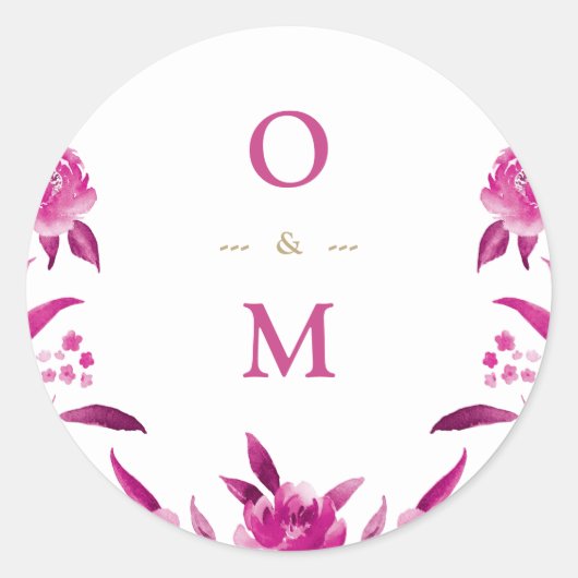 Elegant roze floral Chinoiserie Weddenningmonogram Ronde Sticker (Voorkant)