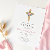 Elegant roze Floral Cross Baptisme Kaart