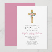 Elegant roze Floral Cross Baptisme