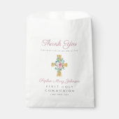 Elegant roze Floral Cross First Community Bedankzakje (Voorkant)