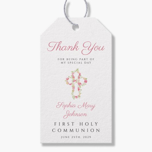 Elegant roze Floral Cross First Community Cadeaulabel
