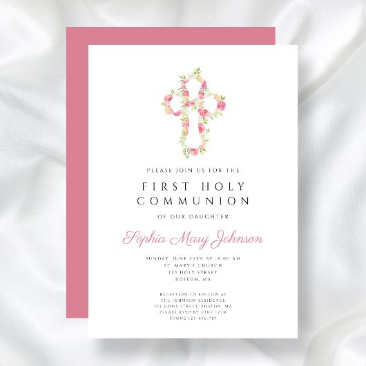 Elegant roze Floral Cross First Community Kaart