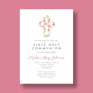 Elegant roze Floral Cross First Community Kaart