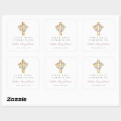 Elegant roze Floral Cross First Community Vierkante Sticker (Vel)