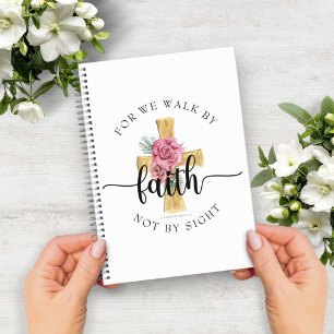 Elegant roze Floral Cross Notitieboek