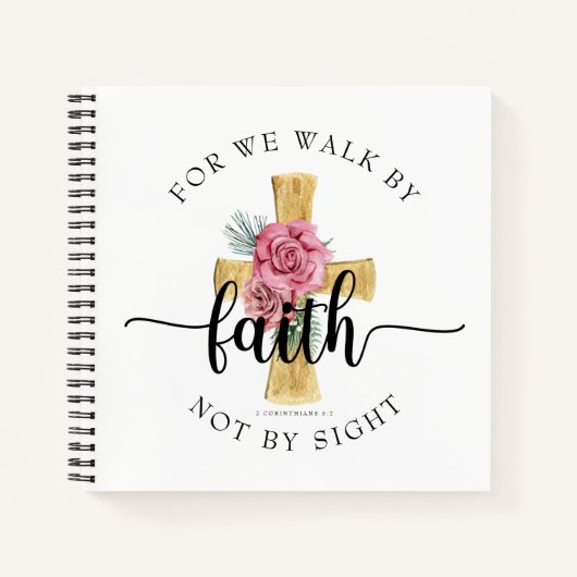 Elegant roze Floral Cross Notitieboek (Voorkant)