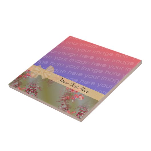 Elegant roze Floral Design Ribbon Uw Foto Tile Tegeltje (Zijkant)