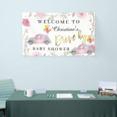 Elegant roze Floral drive by Baby shower Welkom Spandoek (Beurs)