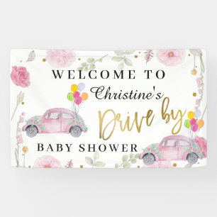 Elegant roze Floral drive by Baby shower Welkom Spandoek
