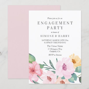 Elegant roze Floral Engagement Party Kaart