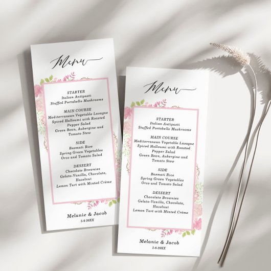 Elegant roze Floral flat-menukaart Menu