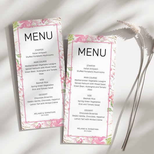 Elegant roze Floral flat-menukaart Menu
