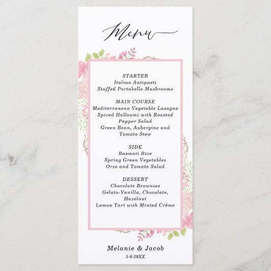 Elegant roze Floral flat-menukaart Menu (Voorkant)