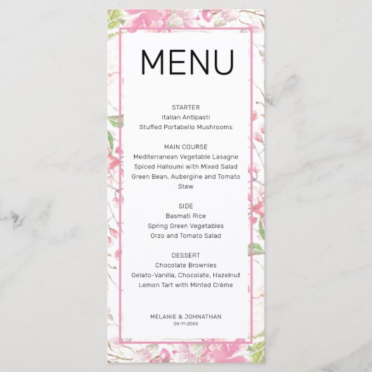 Elegant roze Floral flat-menukaart Menu (Voorkant)