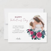 Elegant Roze Floral Foto Horizontale Valentijnse  Feestdagenkaart (Voorkant)