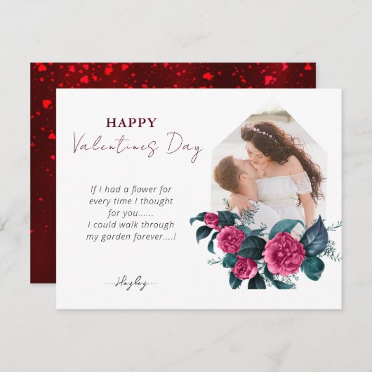 Elegant Roze Floral Foto Horizontale Valentijnse  Feestdagenkaart (Voorkant / Achterkant)