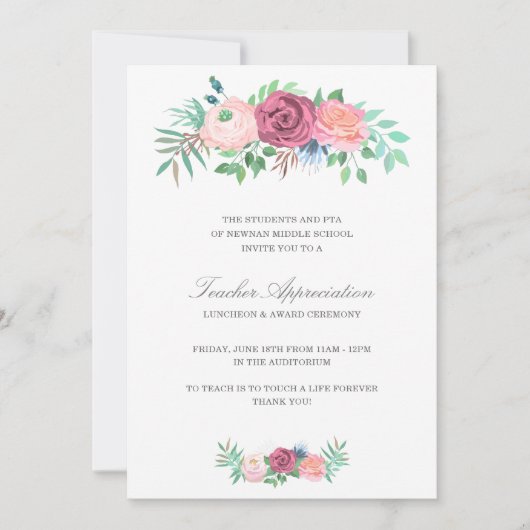 Elegant roze Floral Garland Teachers Day Kaart (Voorkant)