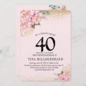 Elegant roze Floral & Glitter 40e verjaardag (Voorkant / Achterkant)