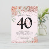 Elegant roze Floral & Glitter 40e verjaardag Kaart (Staand voorkant)