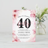 Elegant roze Floral & Glitter 40e verjaardag Kaart (Staand voorkant)