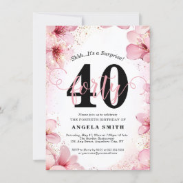Elegant roze Floral & Glitter 40e verjaardag Kaart