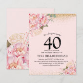 Elegant roze Floral & Glitter 40e verjaardag Kaart (Voorkant / Achterkant)