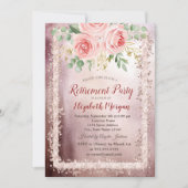 Elegant roze Floral Glitter Lijst Retirement Kaart (Voorkant)
