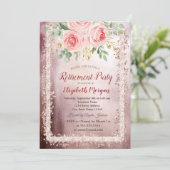 Elegant roze Floral Glitter Lijst Retirement Kaart (Staand voorkant)