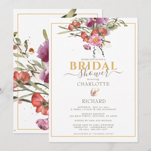 Elegant roze Floral Gold Ampersand Vrijgezellenfee Kaart (Voorkant / Achterkant)