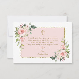 Elegant roze Floral Gold Cross Boy bevestiging Bedankkaart
