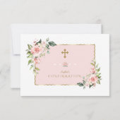 Elegant roze Floral Gold Cross Boy bevestiging Bedankkaart (Achterkant)