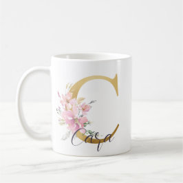 Elegant roze Floral Gold Letter Monogram C Koffiemok