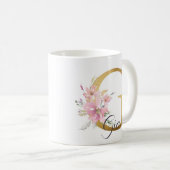 Elegant roze Floral Gold Letter Monogram G Koffiemok (Voorkant rechts)