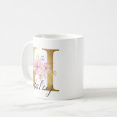 Elegant roze Floral Gold Letter Monogram H Koffiemok (Voorkant links)