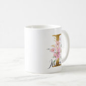Elegant roze Floral Gold Letter Monogram I Koffiemok (Voorkant rechts)