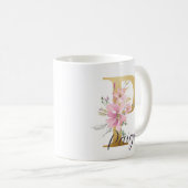 Elegant roze Floral Gold Letter Monogram P Koffiemok (Voorkant rechts)