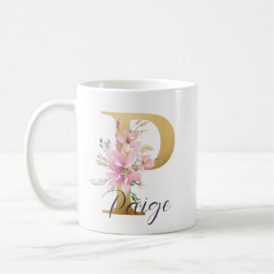 Elegant roze Floral Gold Letter Monogram P Koffiemok