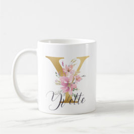 Elegant roze Floral Gold Letter Monogram Y Koffiemok