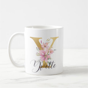 Elegant roze Floral Gold Letter Monogram Y Koffiemok