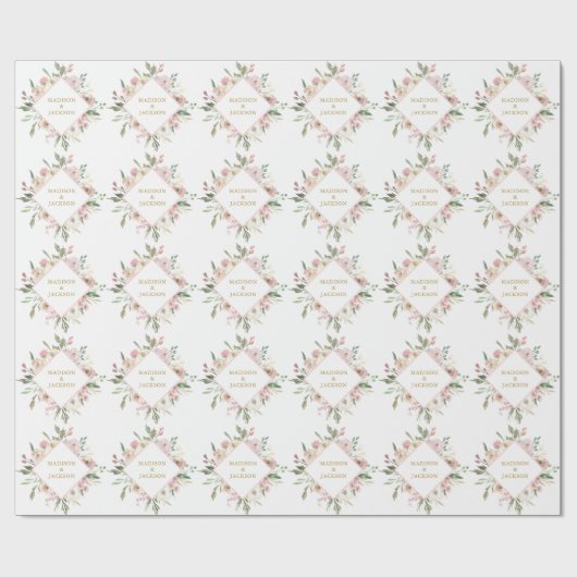 Elegant roze Floral Gold Script aangepaste bruilof Cadeaupapier (Vlak)