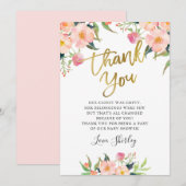 Elegant roze Floral Gold Script-Baby shower Bedankkaart (Voorkant / Achterkant)