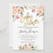 Elegant roze Floral Gold Script-Baby shower Kaart (Voorkant)