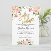 Elegant roze Floral Gold Script-Baby shower Kaart (Staand voorkant)