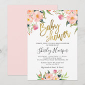 Elegant roze Floral Gold Script-Baby shower Kaart (Voorkant / Achterkant)