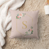 Elegant roze Floral Gold Script Monogramed Kussen (Deken)