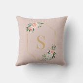 Elegant roze Floral Gold Script Monogramed Kussen (Achterkant)