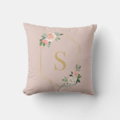 Elegant roze Floral Gold Script Monogramed Kussen (Voorkant)