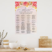 Elegant roze Floral Gold Wedding Seding Chart Poster (Keuken)